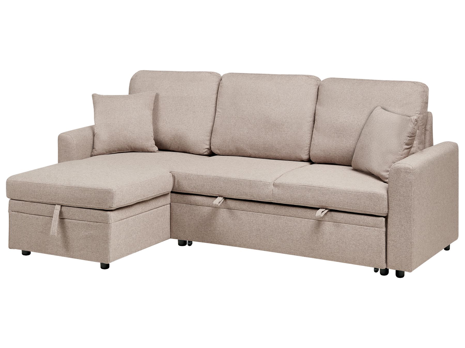 Corner Sofa Bed NASSJO Faux Linen Light Brown 3 Seater Right Hand