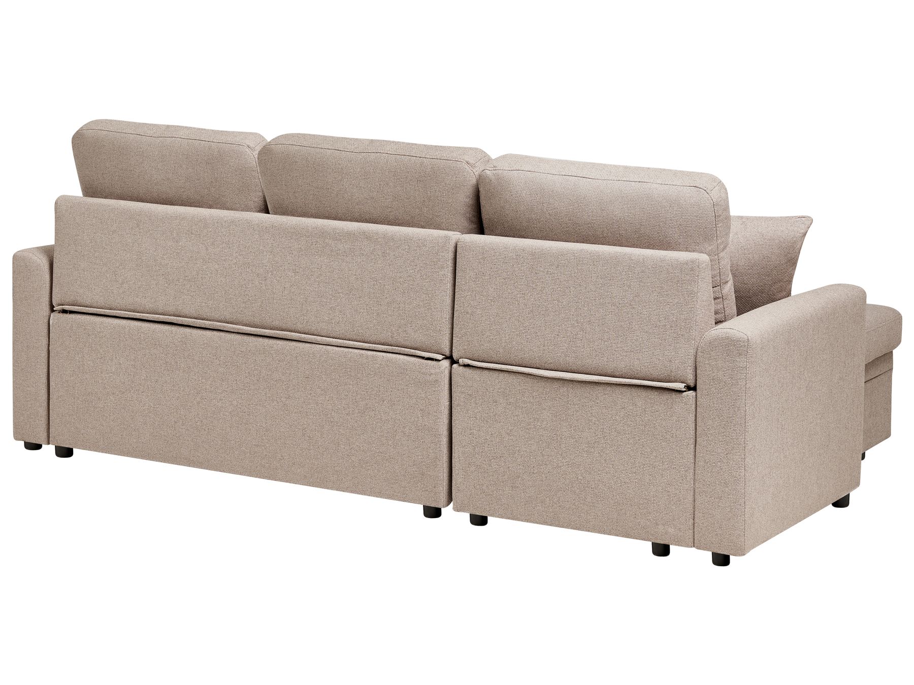 Corner Sofa Bed NASSJO Faux Linen Light Brown 3 Seater Right Hand