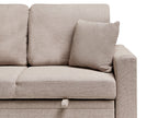 Corner Sofa Bed NASSJO Faux Linen Light Brown 3 Seater Right Hand