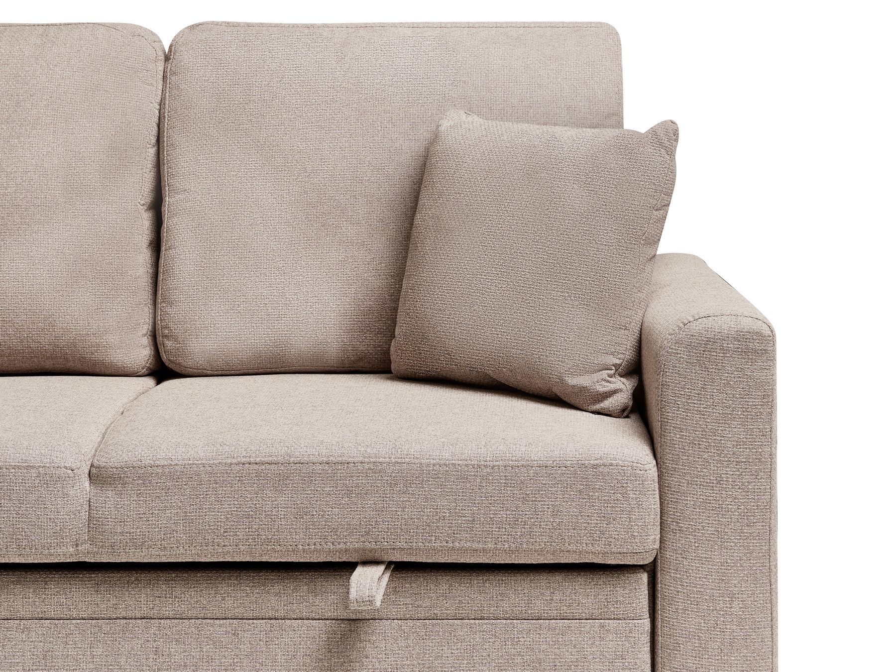 Corner Sofa Bed NASSJO Faux Linen Light Brown 3 Seater Right Hand