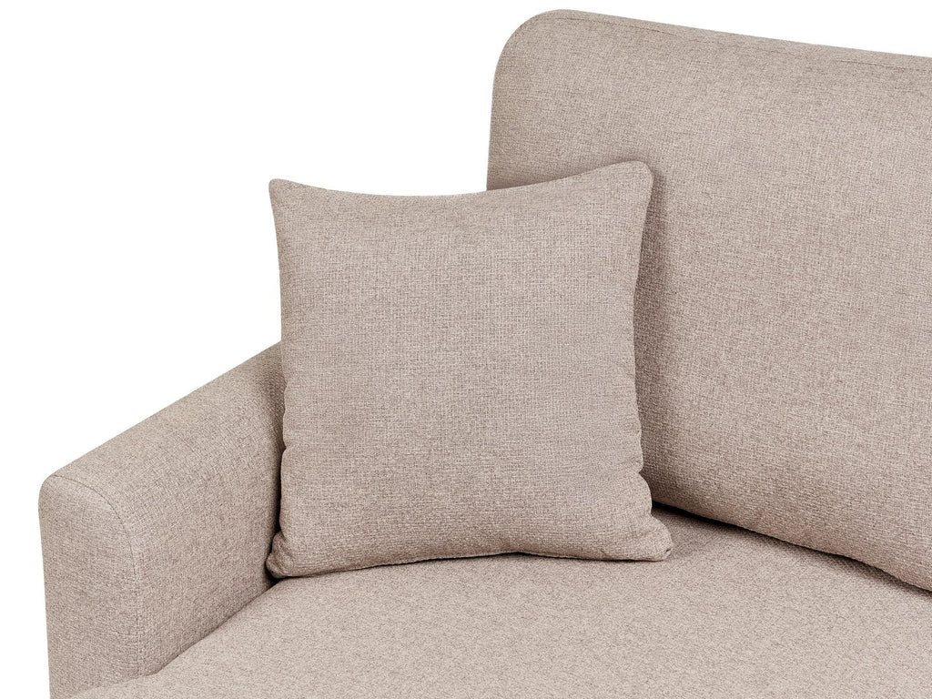 Corner Sofa Bed NASSJO Faux Linen Light Brown 3 Seater Right Hand