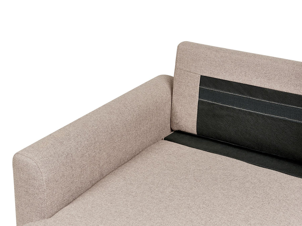 Corner Sofa Bed NASSJO Faux Linen Light Brown 3 Seater Right Hand
