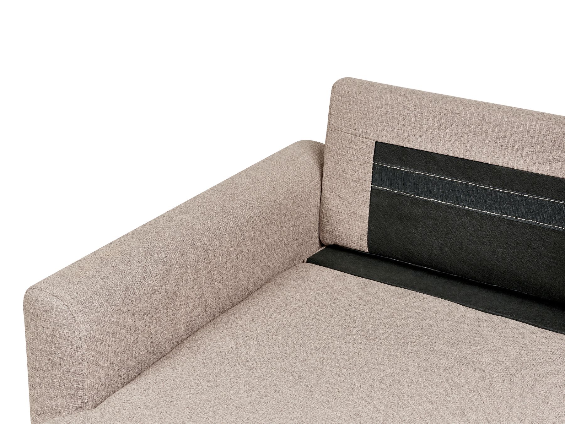 Corner Sofa Bed NASSJO Faux Linen Light Brown 3 Seater Right Hand