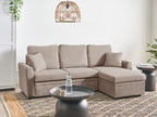 Corner Sofa Bed NASSJO Faux Linen Light Brown with Storage 3 Seater Left Hand