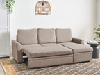 Corner Sofa Bed NASSJO Faux Linen Light Brown with Storage 3 Seater Left Hand