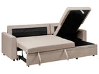 Corner Sofa Bed NASSJO Faux Linen Light Brown with Storage 3 Seater Left Hand