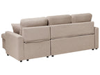 Corner Sofa Bed NASSJO Faux Linen Light Brown with Storage 3 Seater Left Hand