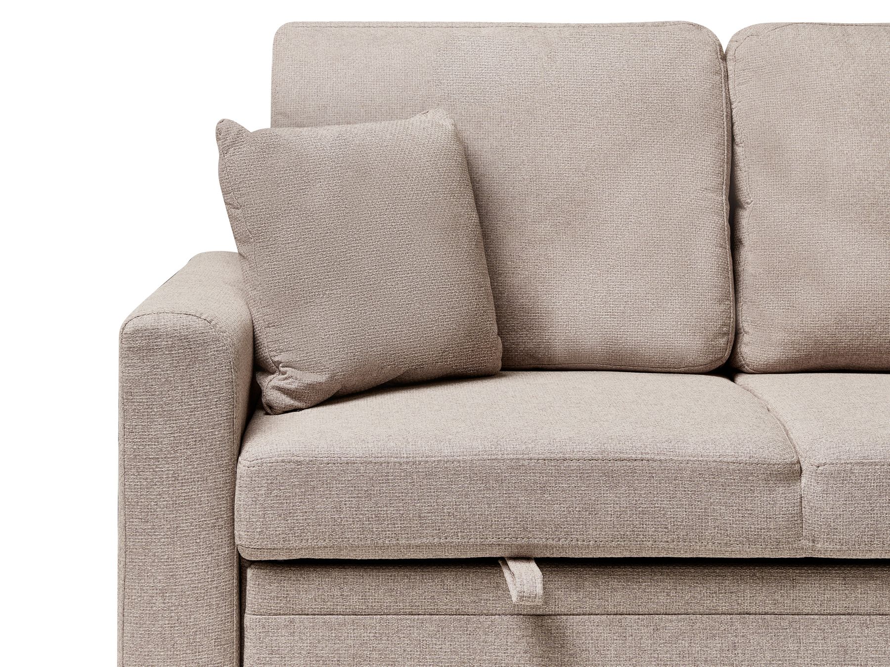 Corner Sofa Bed NASSJO Faux Linen Light Brown with Storage 3 Seater Left Hand
