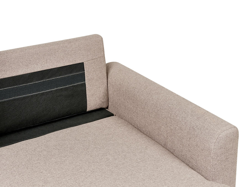Corner Sofa Bed NASSJO Faux Linen Light Brown with Storage 3 Seater Left Hand