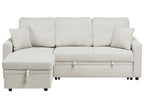 Corner Sofa Bed NASSJO Faux Linen Light Beige 3 Seater Right Hand