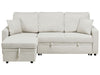 Corner Sofa Bed Faux Linen Light Beige 3 Seater Right Hand