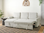 Corner Sofa Bed NASSJO Faux Linen Light Beige 3 Seater Right Hand