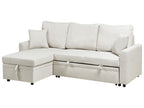 Corner Sofa Bed NASSJO Faux Linen Light Beige 3 Seater Right Hand