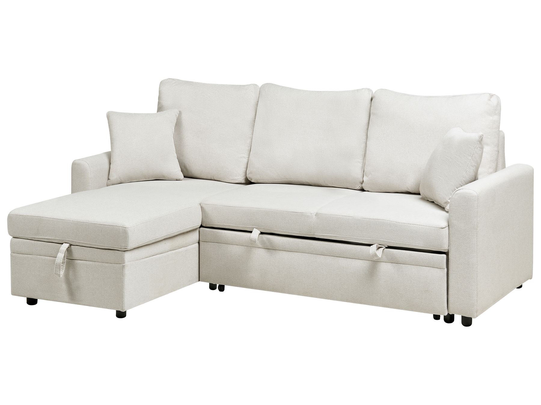 Corner Sofa Bed NASSJO Faux Linen Light Beige 3 Seater Right Hand