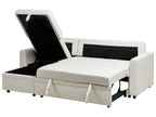Corner Sofa Bed NASSJO Faux Linen Light Beige 3 Seater Right Hand