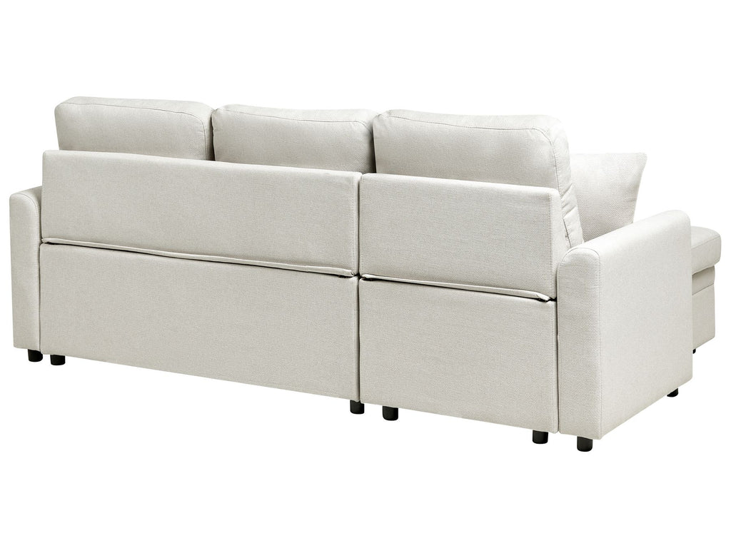 Corner Sofa Bed NASSJO Faux Linen Light Beige 3 Seater Right Hand