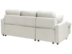Corner Sofa Bed NASSJO Faux Linen Light Beige 3 Seater Right Hand