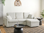 Corner Sofa Bed NASSJO Faux Linen Light Beige 3 Seater Left Hand