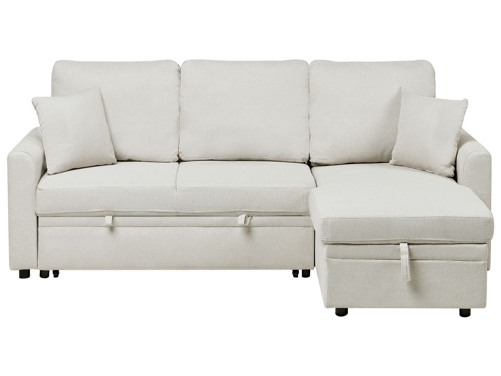 Corner Sofa Bed NASSJO Faux Linen Light Beige 3 Seater Left Hand