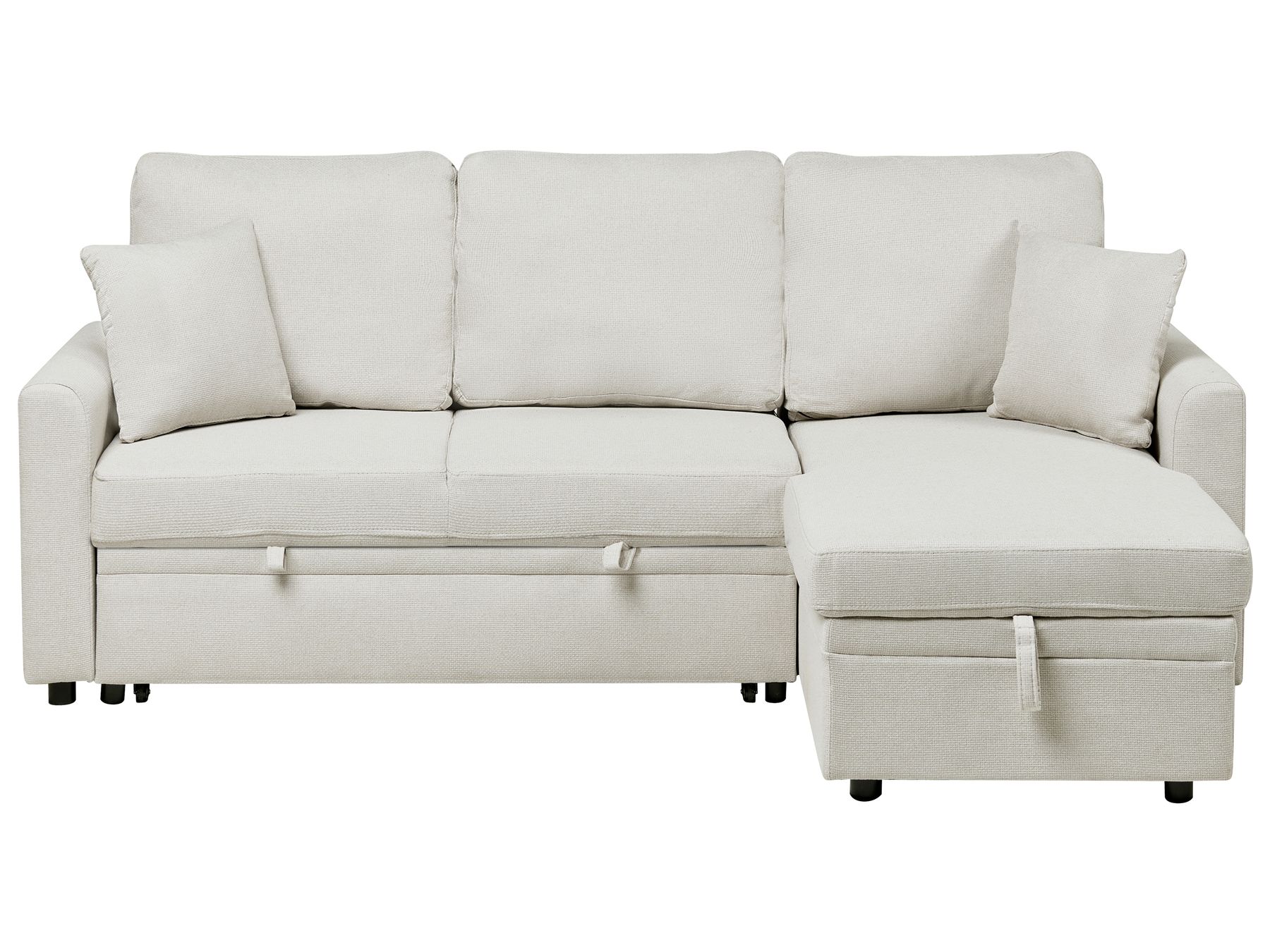 Corner Sofa Bed NASSJO Faux Linen Light Beige 3 Seater Left Hand