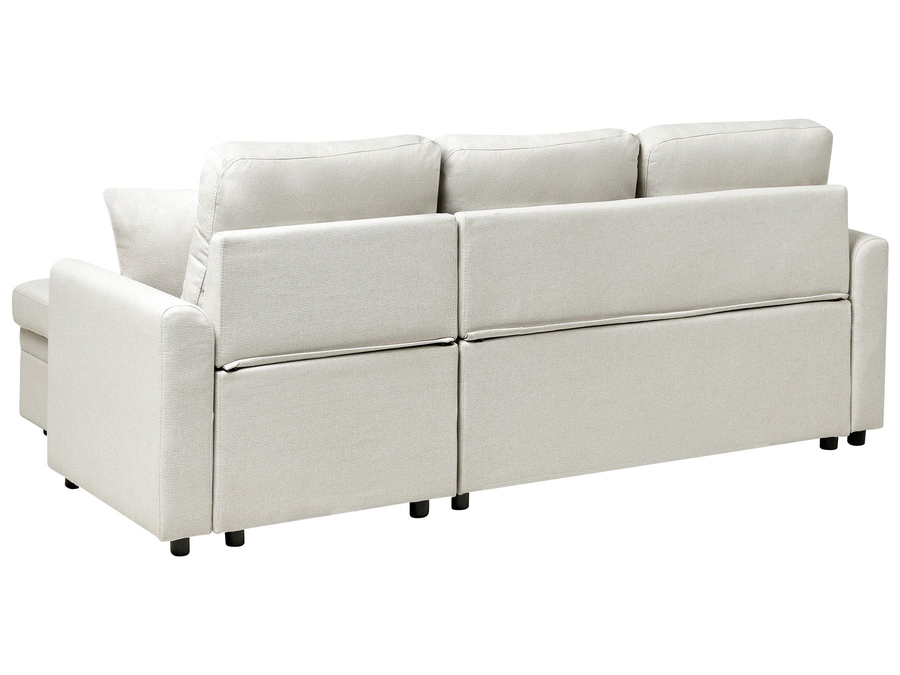 Corner Sofa Bed NASSJO Faux Linen Light Beige 3 Seater Left Hand