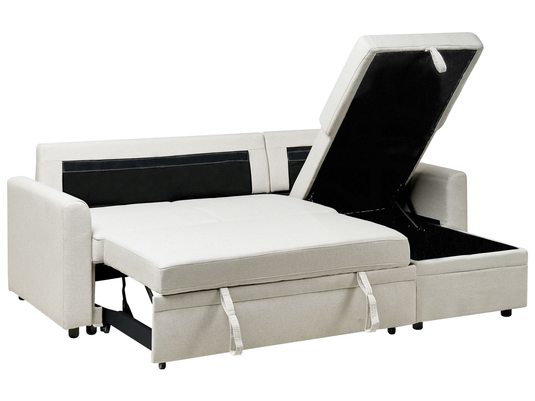 Corner Sofa Bed NASSJO Faux Linen Light Beige 3 Seater Left Hand