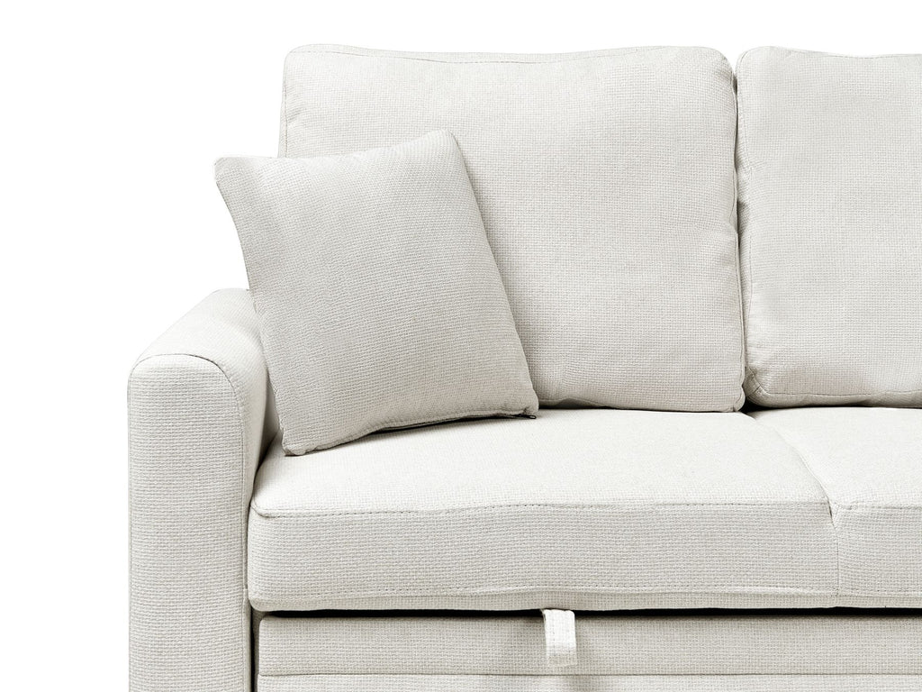 Corner Sofa Bed NASSJO Faux Linen Light Beige 3 Seater Left Hand