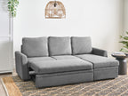 Corner Sofa Bed NASSJO Faux Linen Grey 3 Seater Left Hand