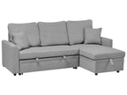 Corner Sofa Bed NASSJO Faux Linen Grey 3 Seater Left Hand