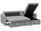 Corner Sofa Bed NASSJO Faux Linen Grey 3 Seater Left Hand