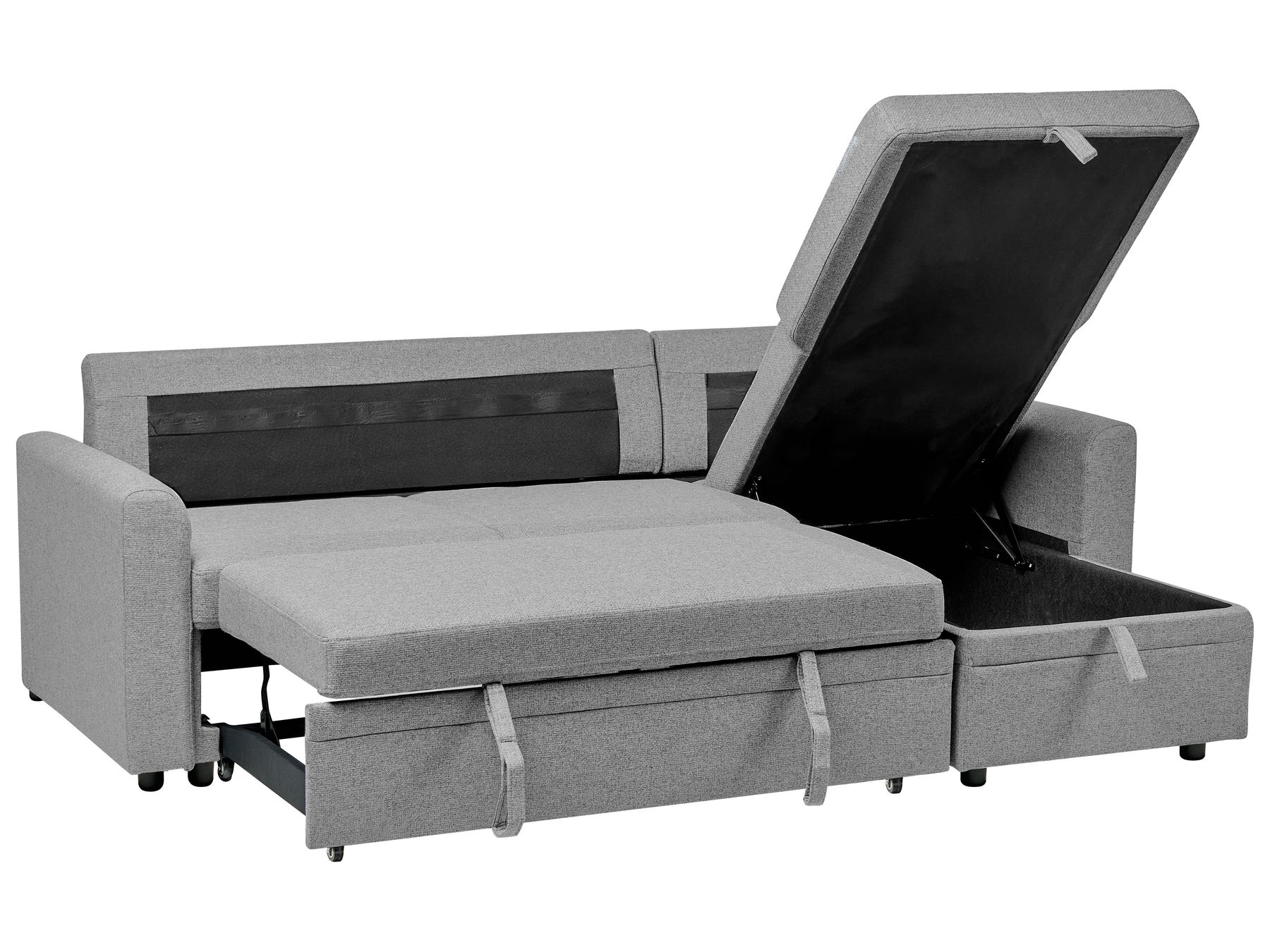 Corner Sofa Bed NASSJO Faux Linen Grey 3 Seater Left Hand