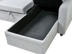 Corner Sofa Bed NASSJO Faux Linen Grey 3 Seater Left Hand