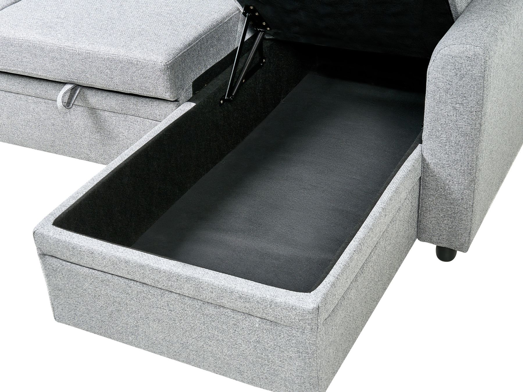 Corner Sofa Bed NASSJO Faux Linen Grey 3 Seater Left Hand