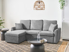 Corner Sofa Bed NASSJO Faux Linen Grey 3 Seater Right Hand