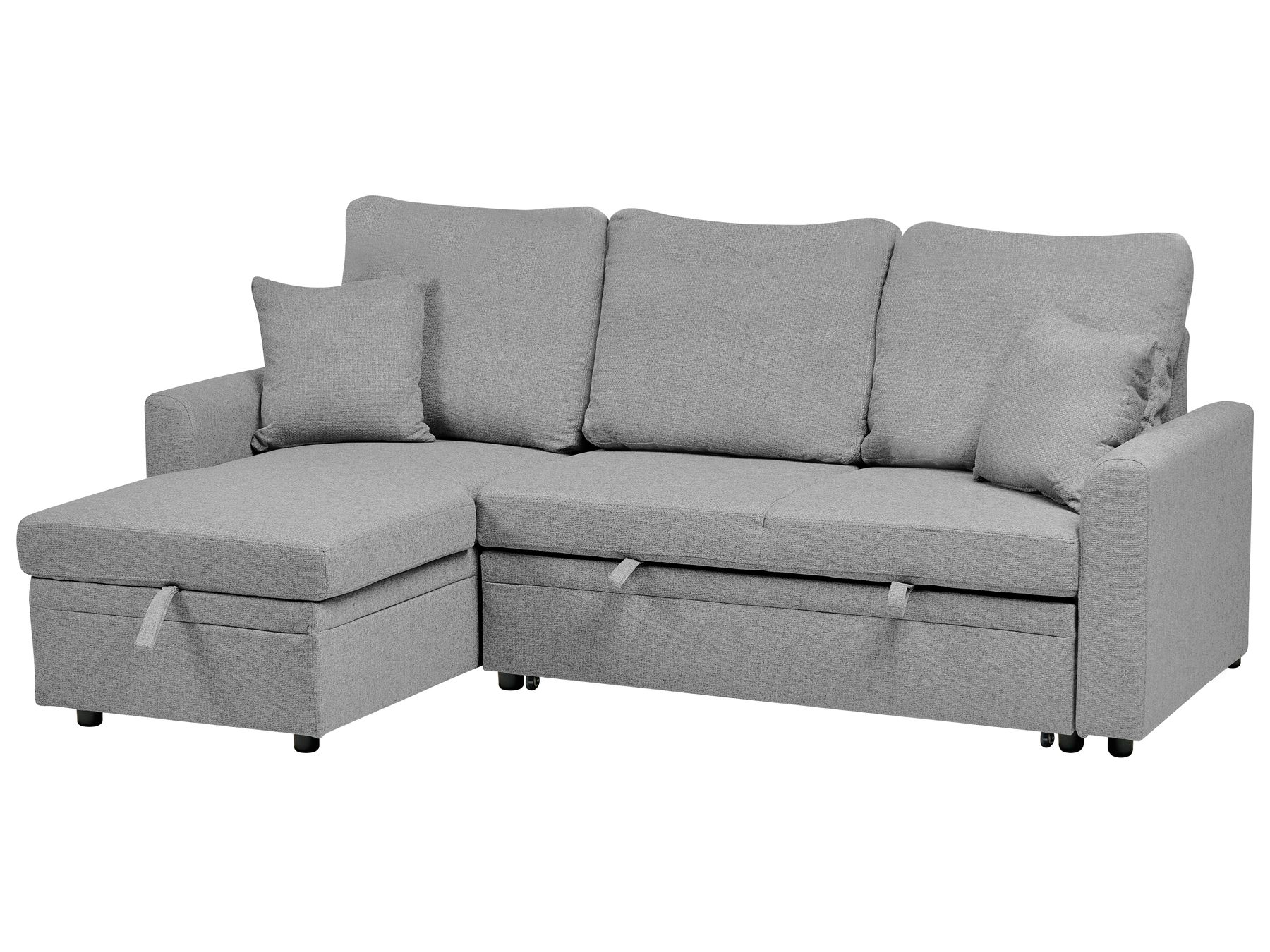 Corner Sofa Bed NASSJO Faux Linen Grey 3 Seater Right Hand