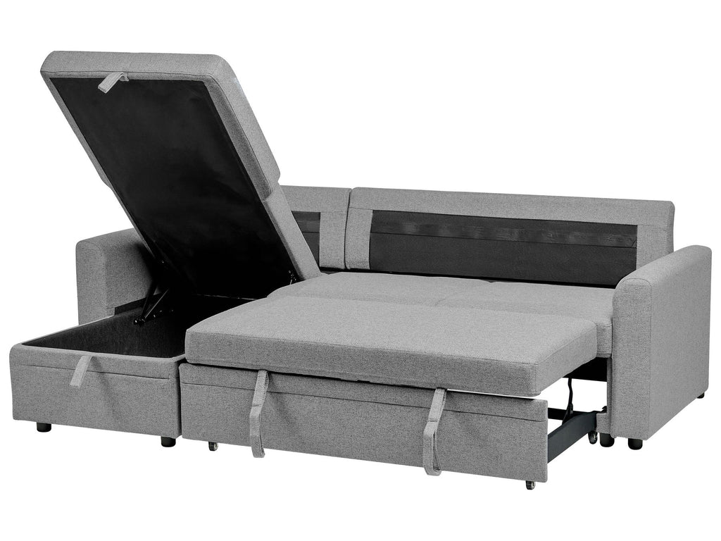 Corner Sofa Bed NASSJO Faux Linen Grey 3 Seater Right Hand