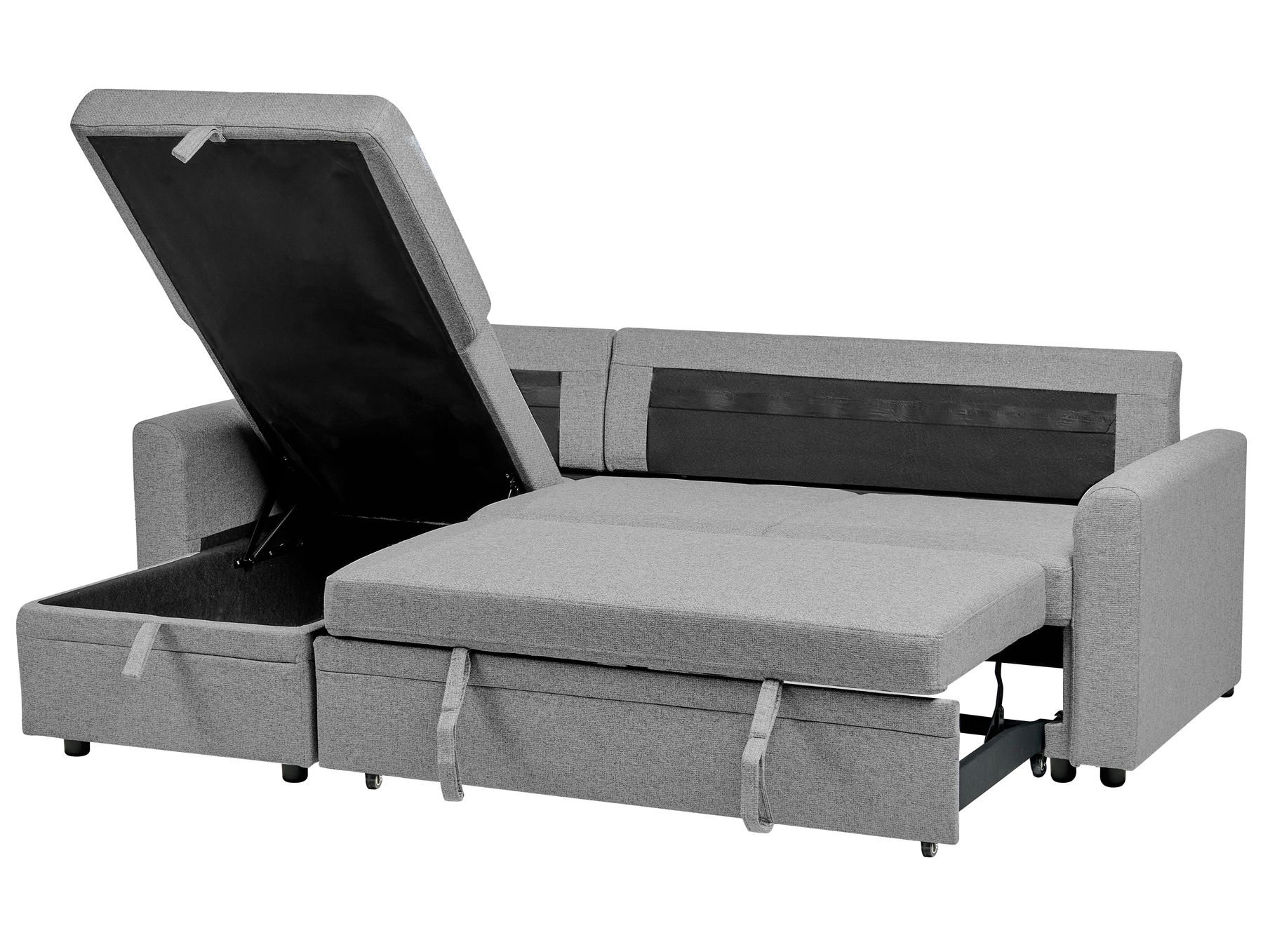 Corner Sofa Bed NASSJO Faux Linen Grey 3 Seater Right Hand
