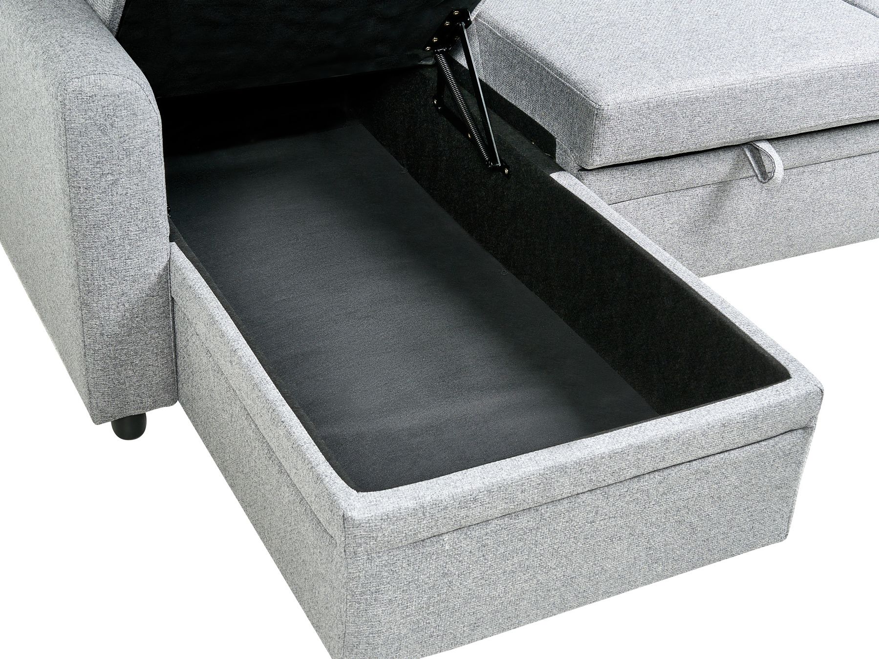 Corner Sofa Bed NASSJO Faux Linen Grey 3 Seater Right Hand