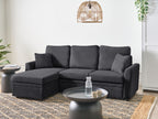 Corner Sofa Bed NASSJO Faux Linen Black 3 Seater Right Hand