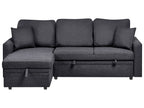 Corner Sofa Bed NASSJO Faux Linen Black 3 Seater Right Hand