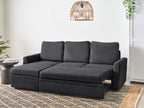 Corner Sofa Bed NASSJO Faux Linen Black 3 Seater Right Hand