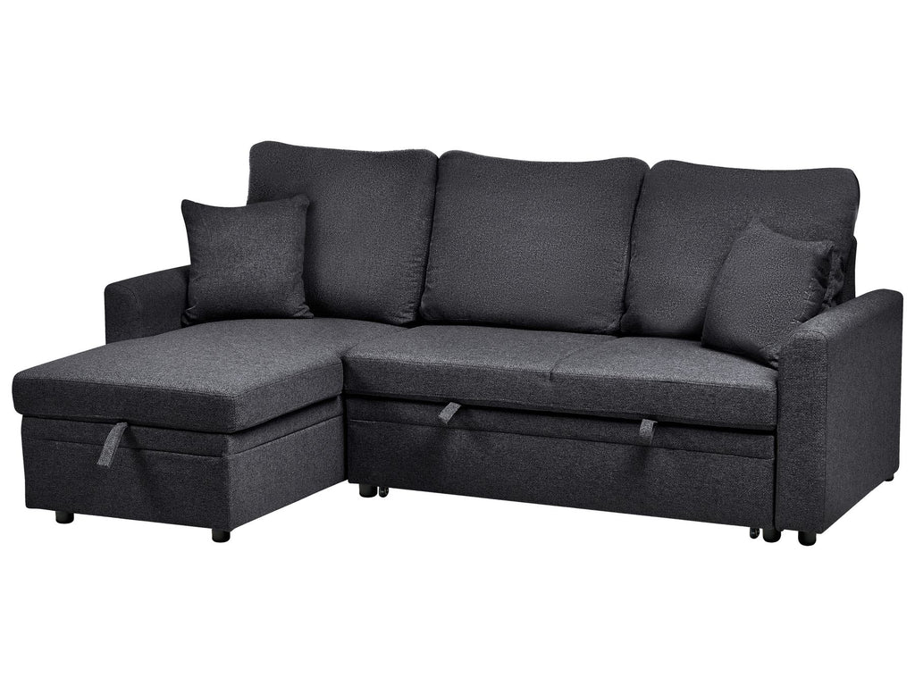 Corner Sofa Bed NASSJO Faux Linen Black 3 Seater Right Hand