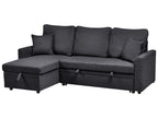 Corner Sofa Bed NASSJO Faux Linen Black 3 Seater Right Hand