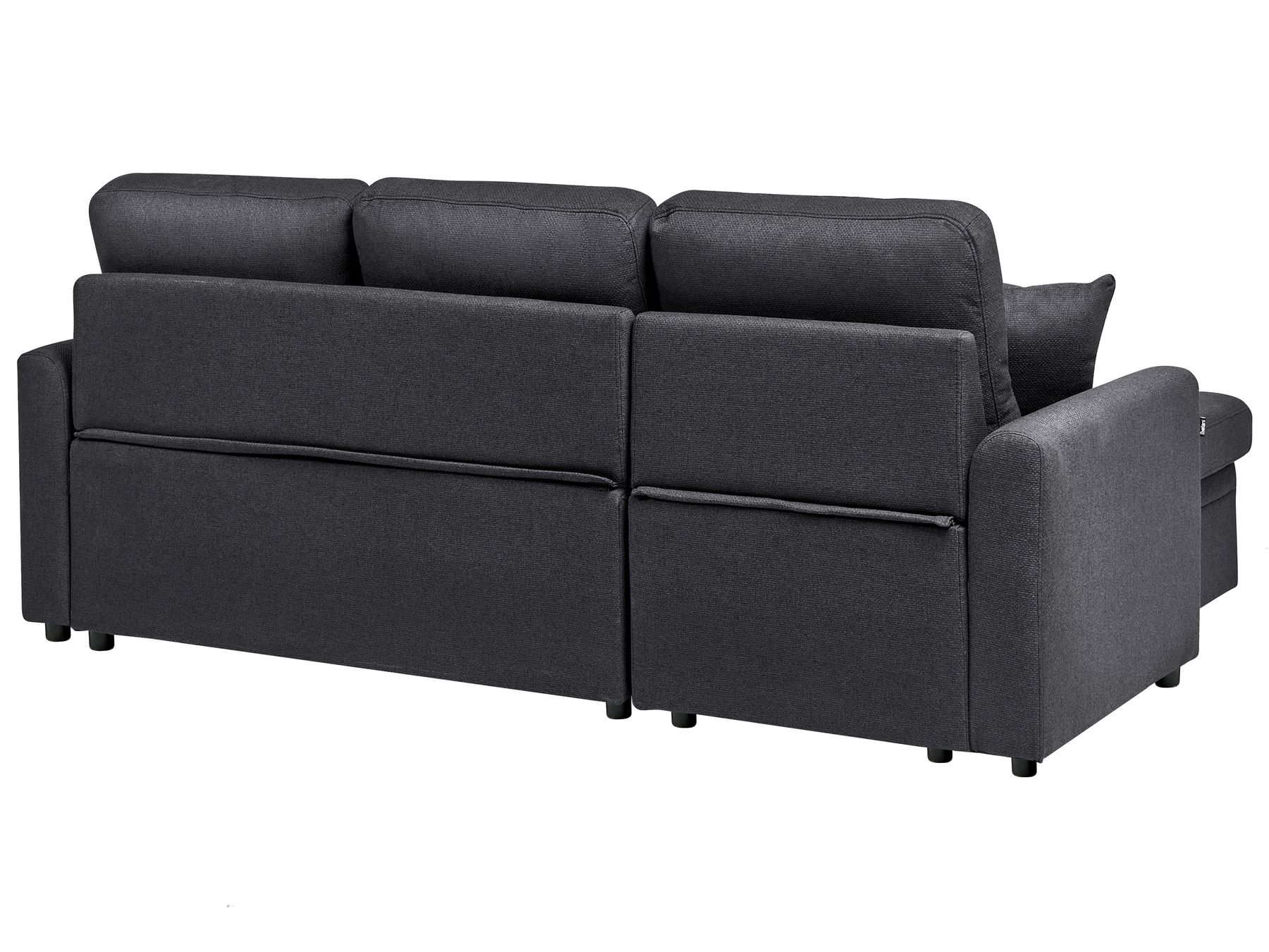 Corner Sofa Bed NASSJO Faux Linen Black 3 Seater Right Hand