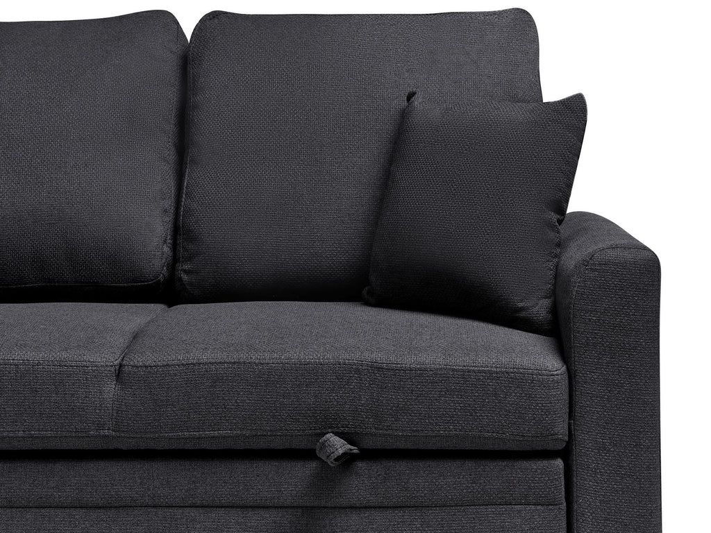 Corner Sofa Bed NASSJO Faux Linen Black 3 Seater Right Hand