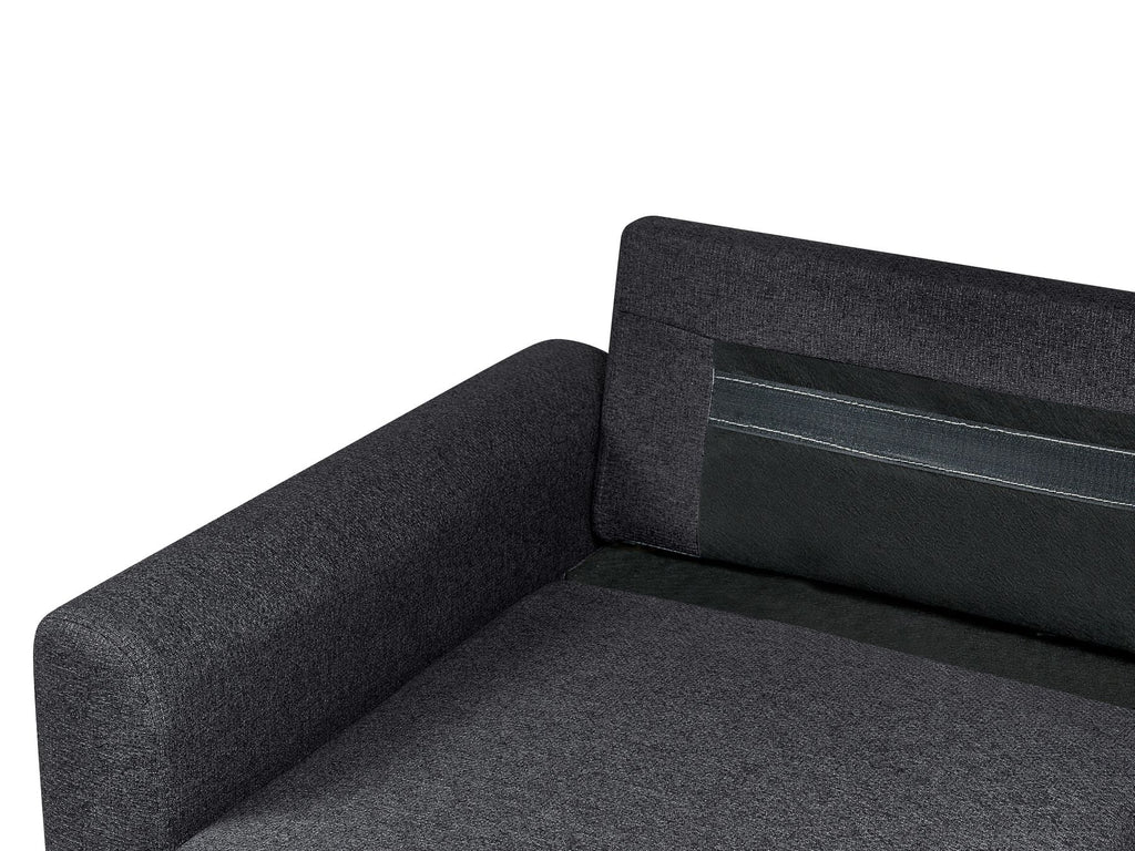 Corner Sofa Bed NASSJO Faux Linen Black 3 Seater Right Hand