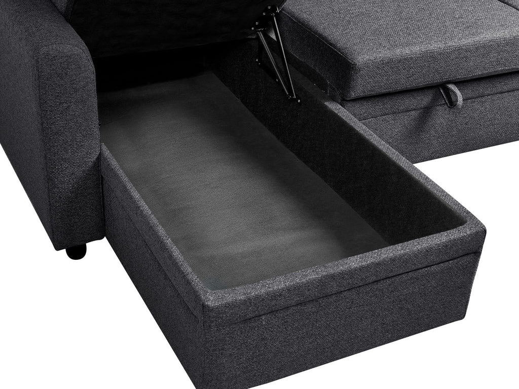 Corner Sofa Bed NASSJO Faux Linen Black 3 Seater Right Hand