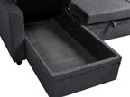 Corner Sofa Bed NASSJO Faux Linen Black 3 Seater Right Hand