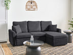 Corner Sofa Bed NASSJO Faux Linen Black 3 Seater Left Hand