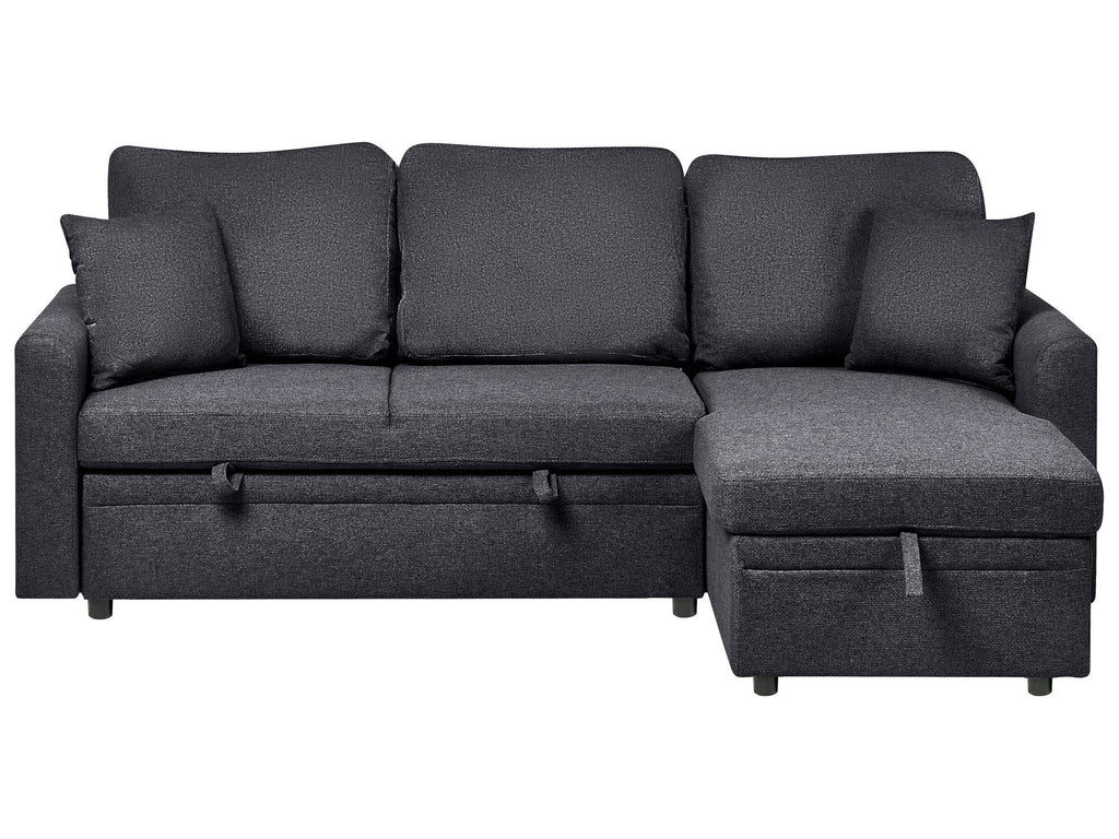 Corner Sofa Bed NASSJO Faux Linen Black 3 Seater Left Hand